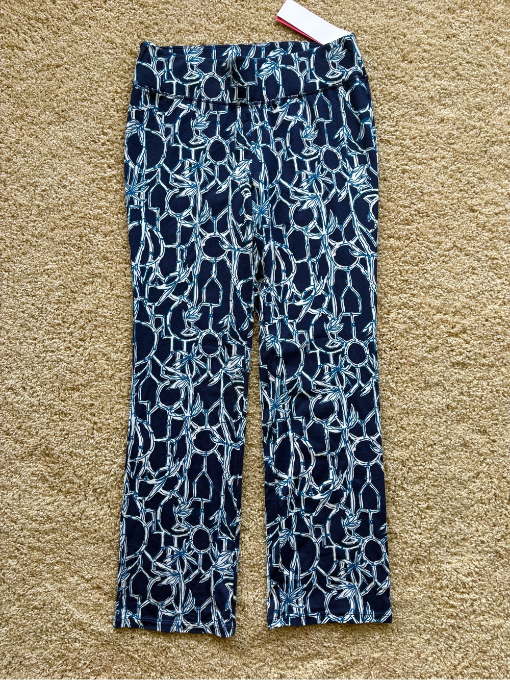 NWT Lilly Pulitzer Loralee Pants High Tide Navy Lucky Bamboo Print Small 004285
